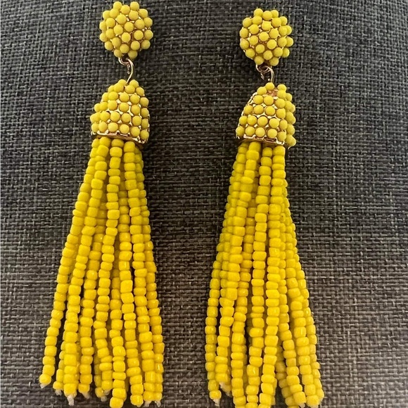 Pearl Earrings tassel-drop, Bead-embellished,  Long tassel earrings • Yellow - Picture 2 of 2
